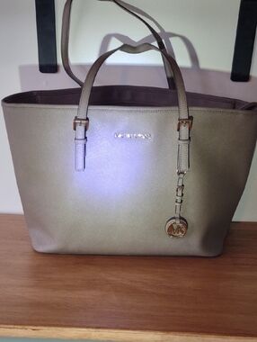 Michael Kors Taupe Tote with Gold Accents